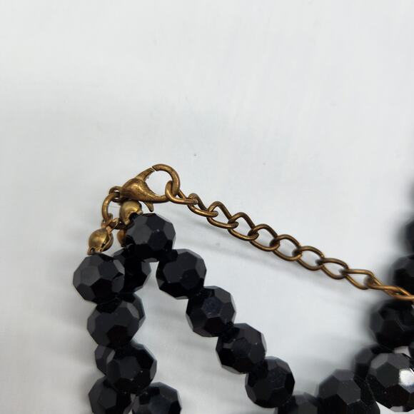 Faceted Black Beaded Multi-Strand Necklace with Rhinestone Accents - Picture 4 of 6